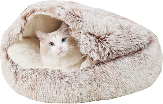 2-in-1 Round Cushion & Warm Pet House for Cats and Small Dogs